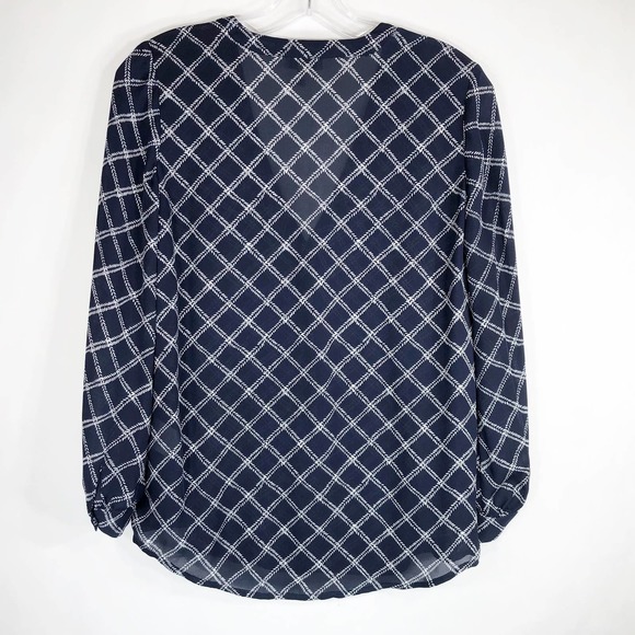 Joie XS Top Blue White Checkered Blouse Silk Boho‎ Peasant Chiffon Navy 367 - Picture 2 of 7